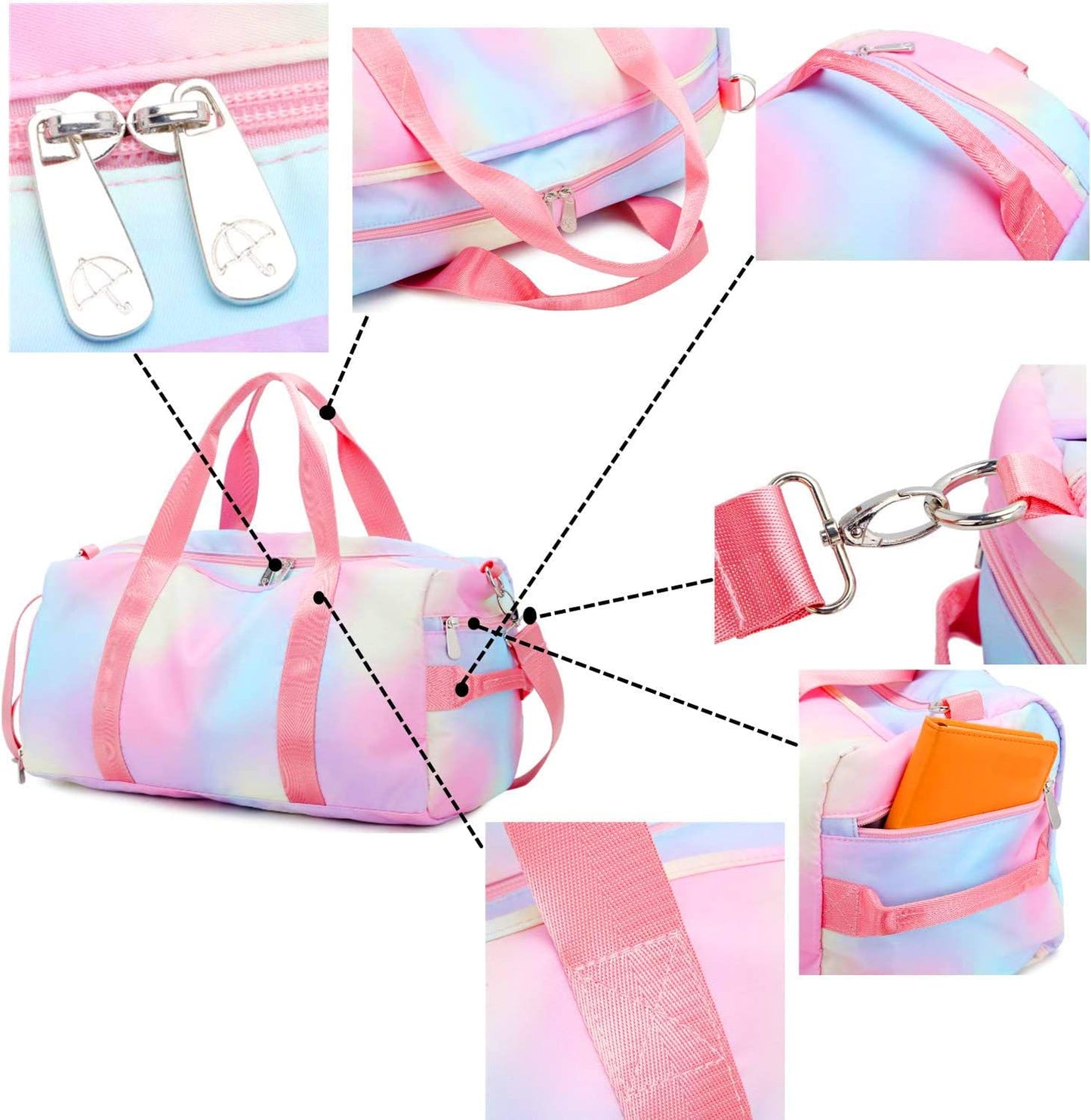 Weekender Duffel Sport Gym Bag Women Girls Travel Duffle Bags with Shoe Compartment Wet Pocket (Rainbow Pink) 19.7"X9.5"X9.9"