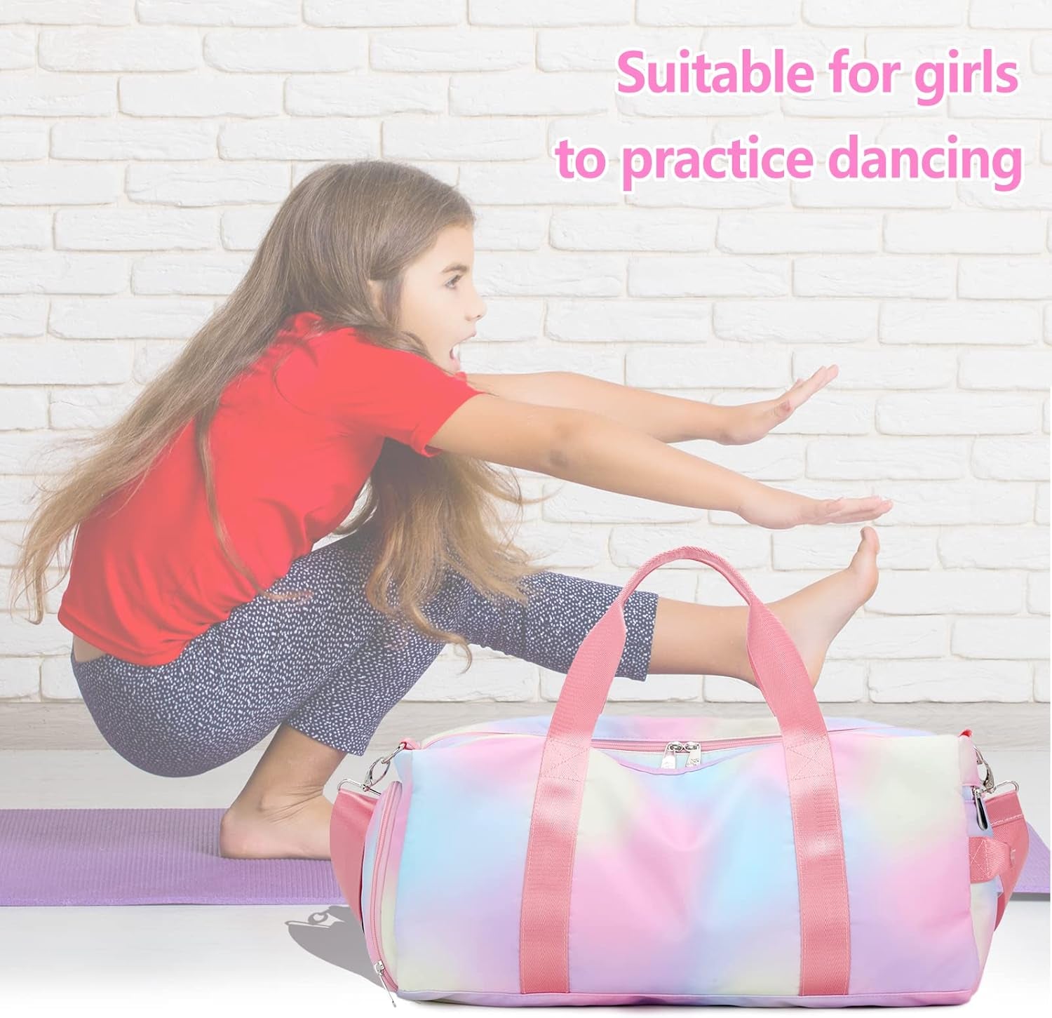 Weekender Duffel Sport Gym Bag Women Girls Travel Duffle Bags with Shoe Compartment Wet Pocket (Rainbow Pink) 19.7"X9.5"X9.9"