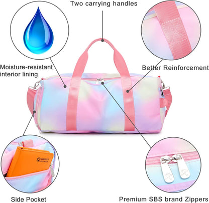 Weekender Duffel Sport Gym Bag Women Girls Travel Duffle Bags with Shoe Compartment Wet Pocket (Rainbow Pink) 19.7"X9.5"X9.9"