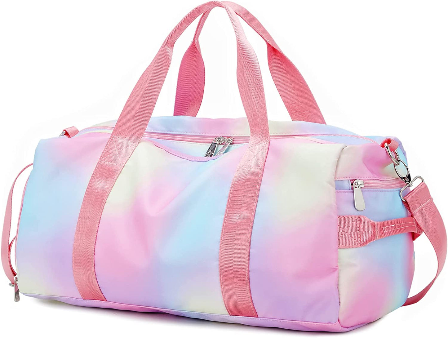 Weekender Duffel Sport Gym Bag Women Girls Travel Duffle Bags with Shoe Compartment Wet Pocket (Rainbow Pink) 19.7"X9.5"X9.9"