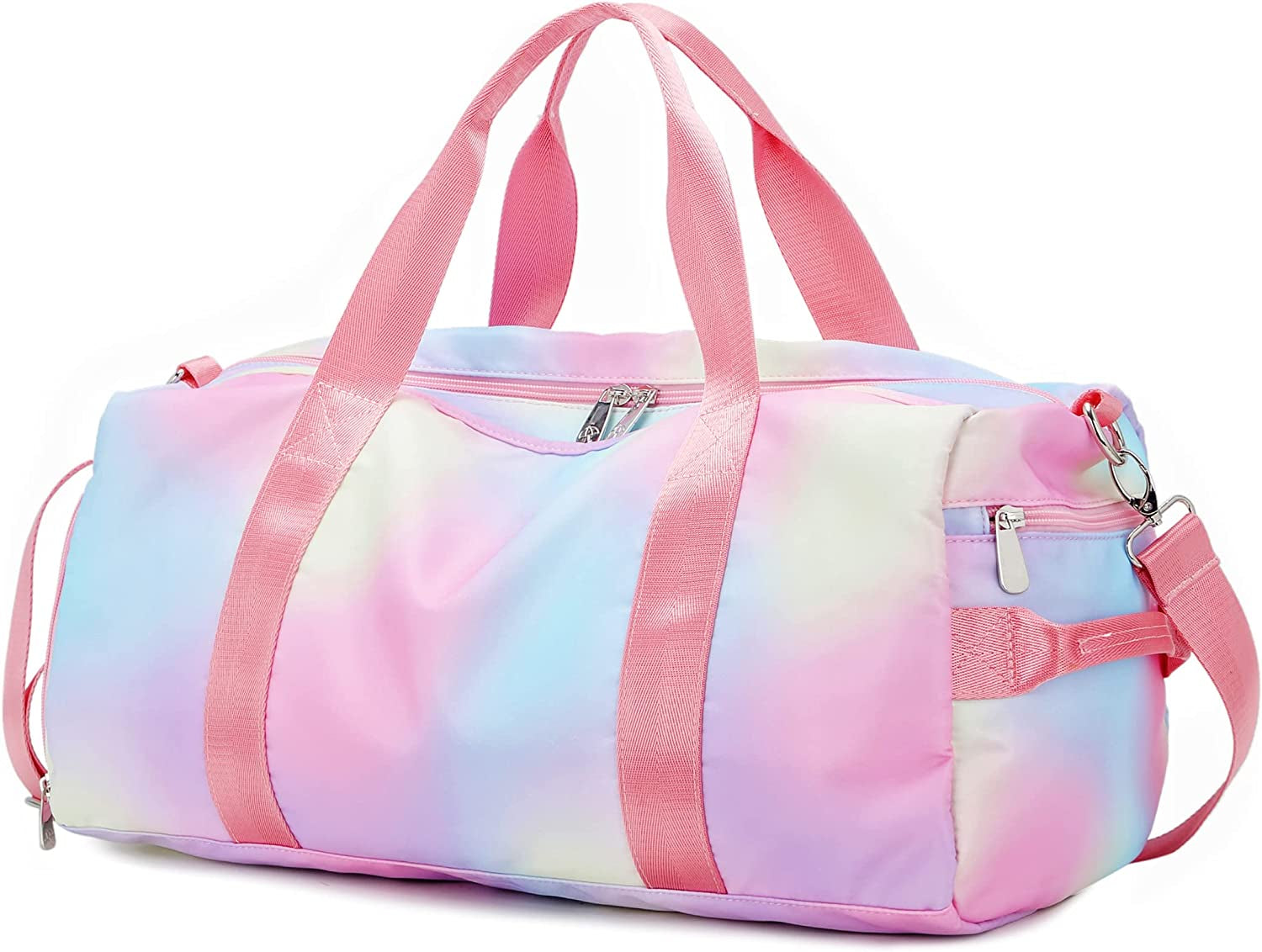 Weekender Duffel Sport Gym Bag Women Girls Travel Duffle Bags with Shoe Compartment Wet Pocket (Rainbow Pink) 19.7"X9.5"X9.9"