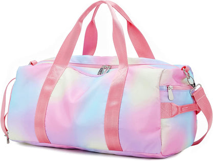 Weekender Duffel Sport Gym Bag Women Girls Travel Duffle Bags with Shoe Compartment Wet Pocket (Rainbow Pink) 19.7"X9.5"X9.9"