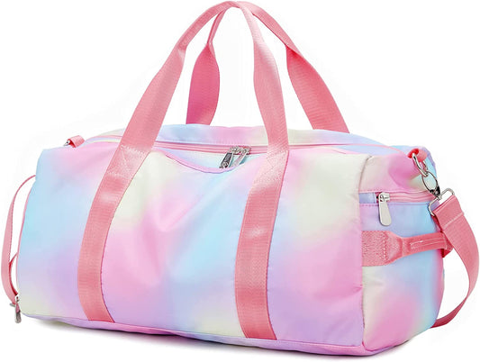 Weekender Duffel Sport Gym Bag Women Girls Travel Duffle Bags with Shoe Compartment Wet Pocket (Rainbow Pink) 19.7"X9.5"X9.9"