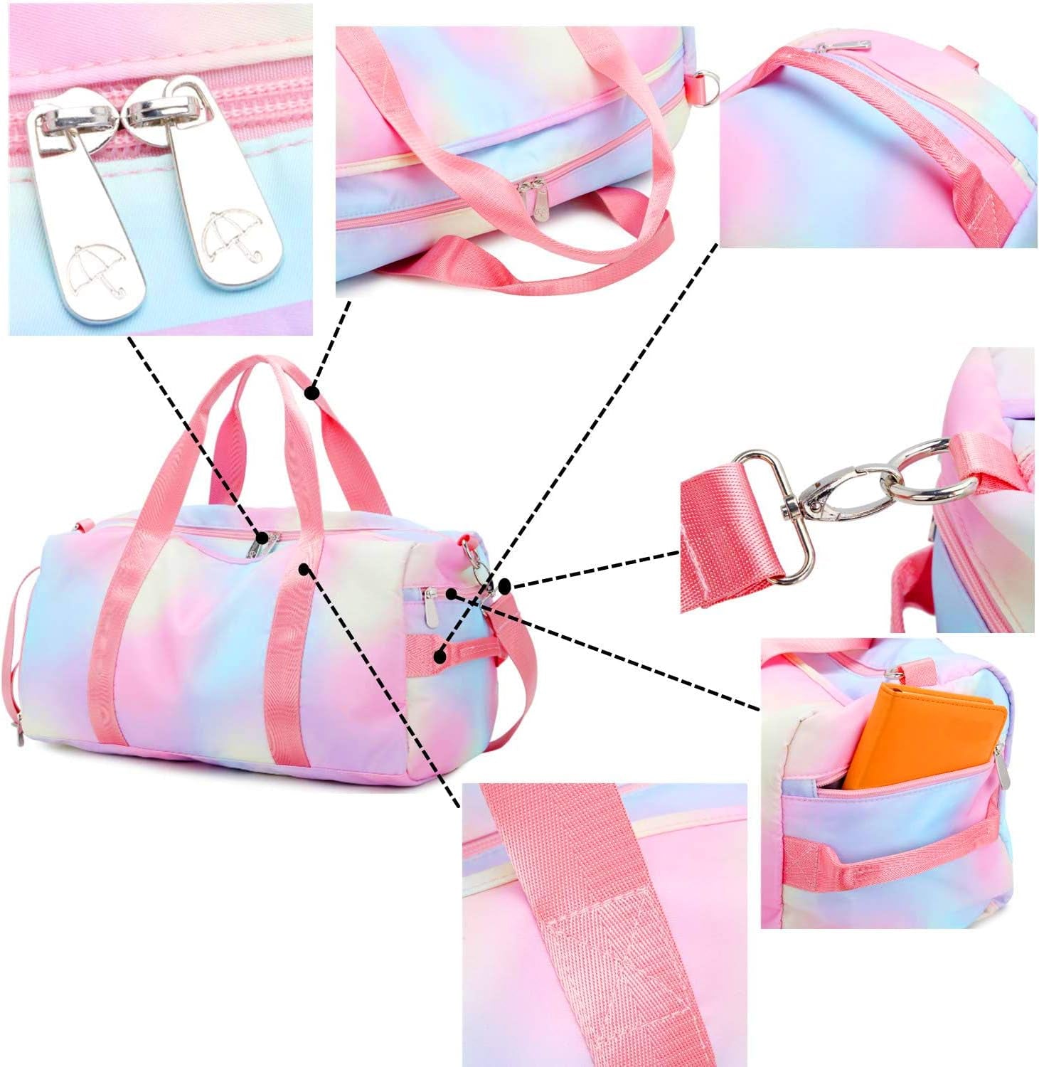 Weekender Duffel Sport Gym Bag Women Girls Travel Duffle Bags with Shoe Compartment Wet Pocket (Rainbow Pink) 19.7"X9.5"X9.9"